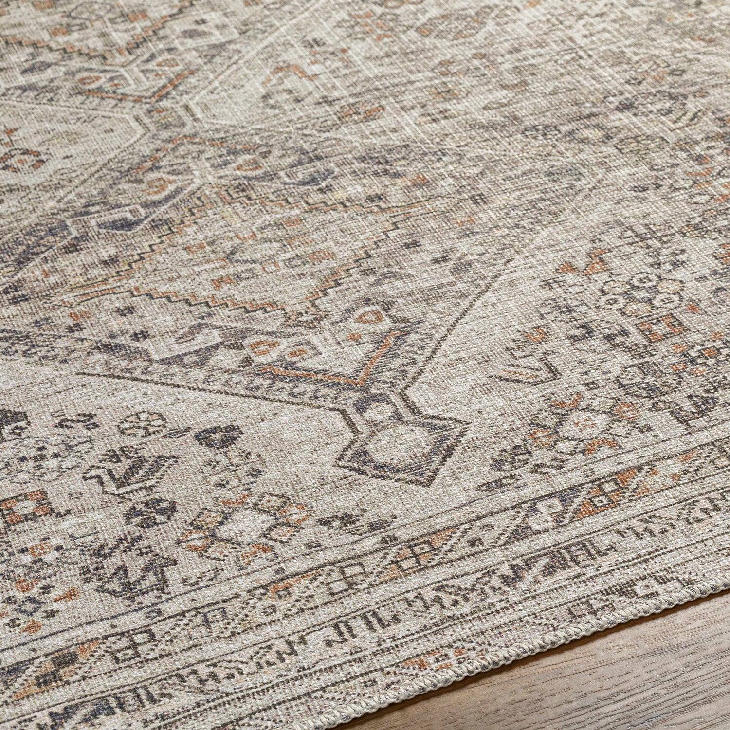 Barny Beige Flat Pile Washable Rug