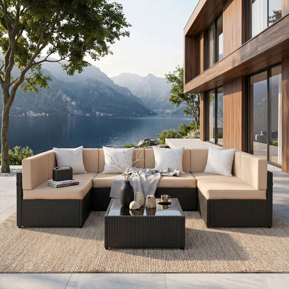 Rattan Outdoor Sectional Couch Set  (7 Pieces) - 5 Colors