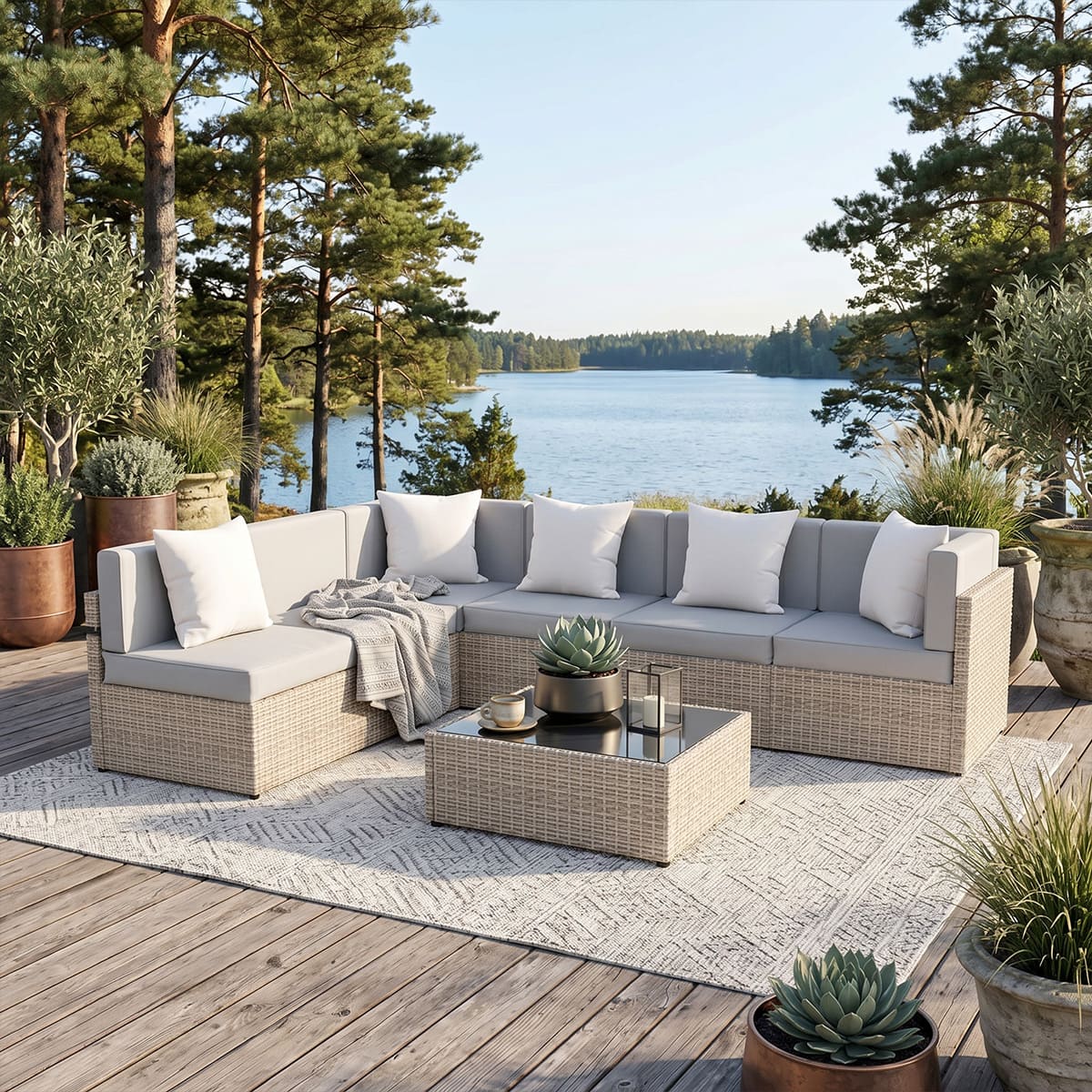 Rattan Outdoor Sectional Couch Set  (7 Pieces) - 5 Colors