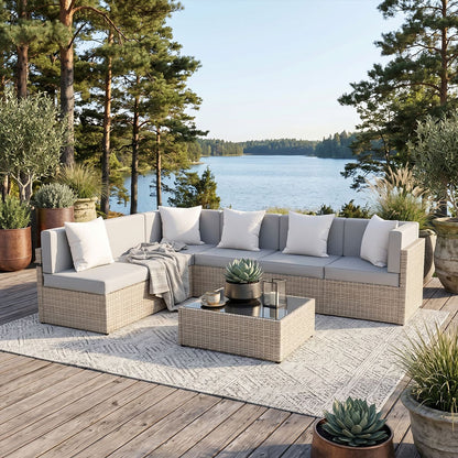 Rattan Outdoor Sectional Couch Set  (7 Pieces) - 5 Colors