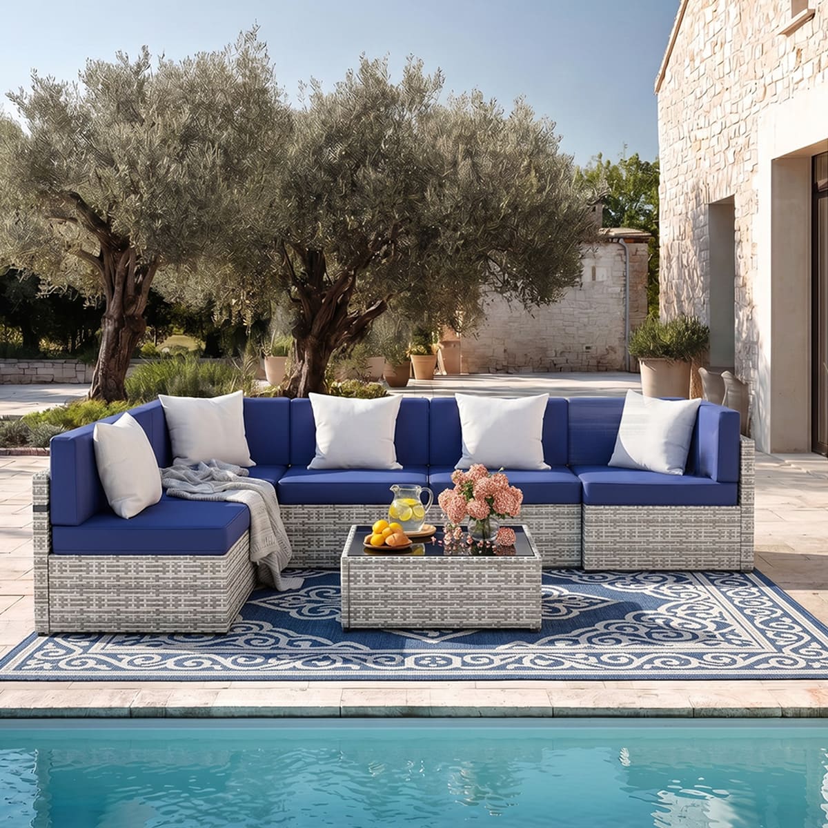 Rattan Outdoor Sectional Couch Set  (7 Pieces) - 5 Colors