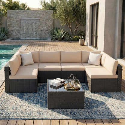 Rattan Outdoor Sectional Couch Set  (7 Pieces) - 5 Colors