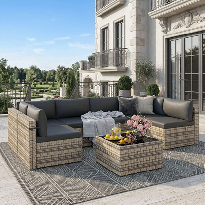 Rattan Outdoor Sectional Couch Set  (7 Pieces) - 5 Colors