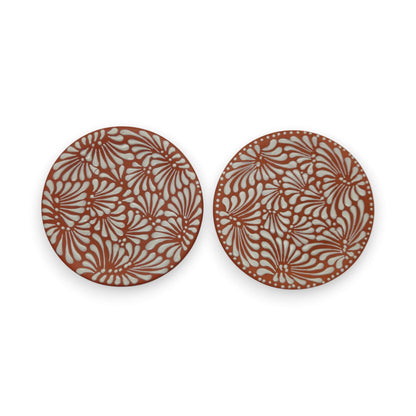 Set of 4 Terracotta &amp; White Talavera Wall Plates | 10" Decorative Display