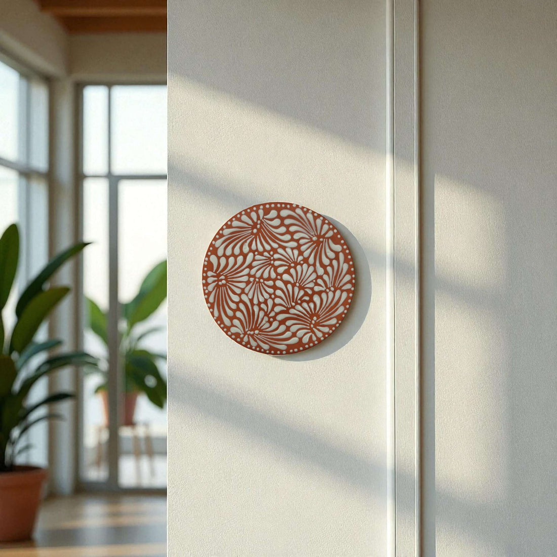Set of 4 Terracotta &amp; White Talavera Wall Plates | 10" Decorative Display