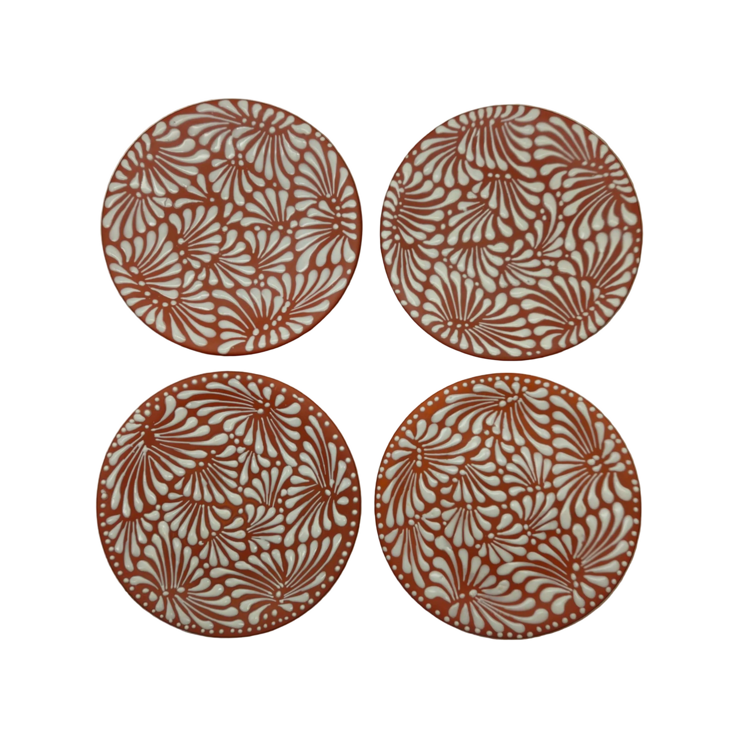 Set of 4 Terracotta &amp; White Talavera Wall Plates | 10" Decorative Display