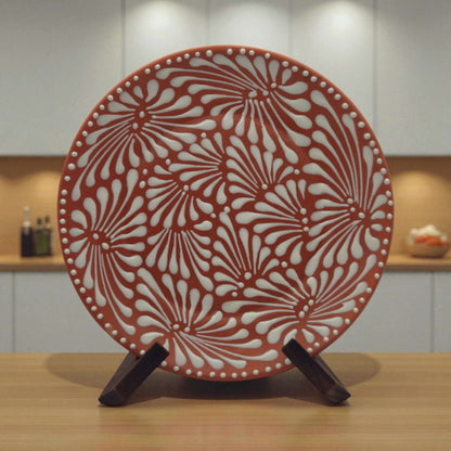 Set of 4 Brown &amp; White Talavera Wall Plates | 11.5" Decorative  Plates