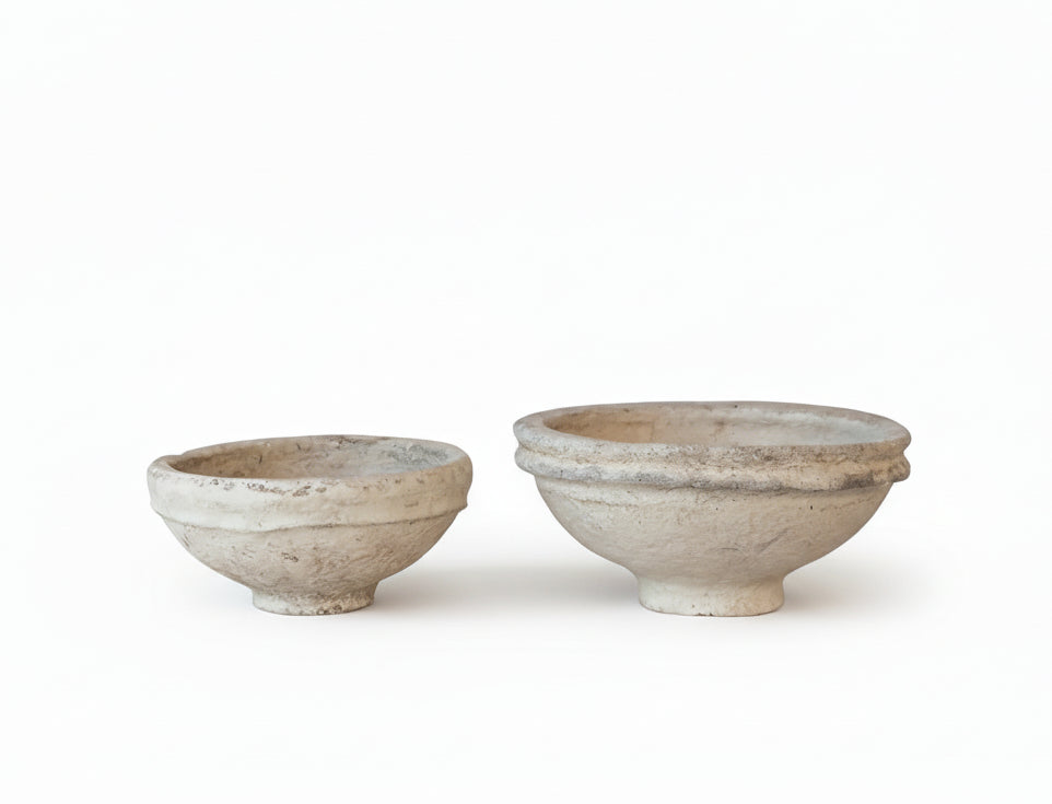 Decorative Paper Mâché Bowls, Aged White Finish - 2 Pc Set