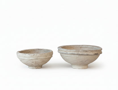 Decorative Paper Mâché Bowls, Aged White Finish - 2 Pc Set