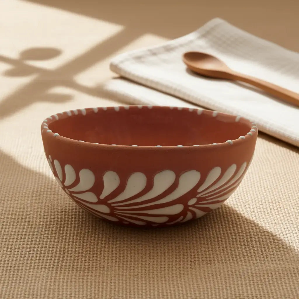Set of 4 Handmade Brown &amp; White Talavera Bowls | Artisan Dinnerware