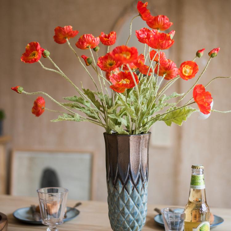 Silk Common Poppy Flower Stem - 22"