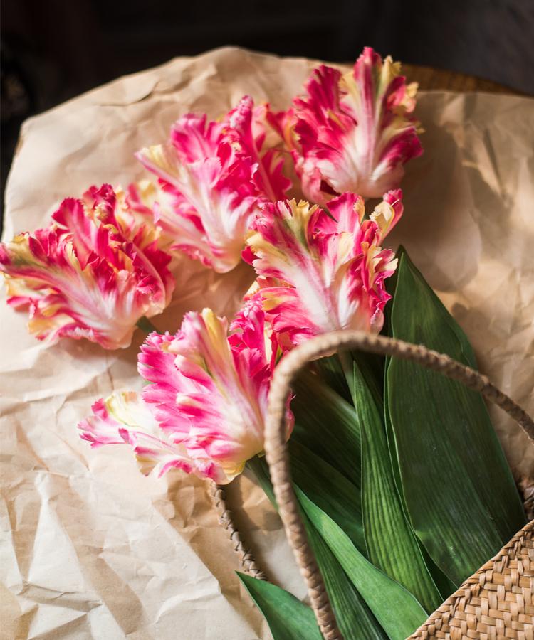 Faux Silk Flower Flame Tulip Stem -  24"
