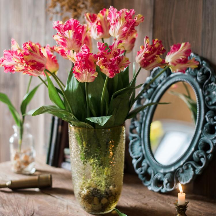 Faux Silk Flower Flame Tulip Stem -  24"