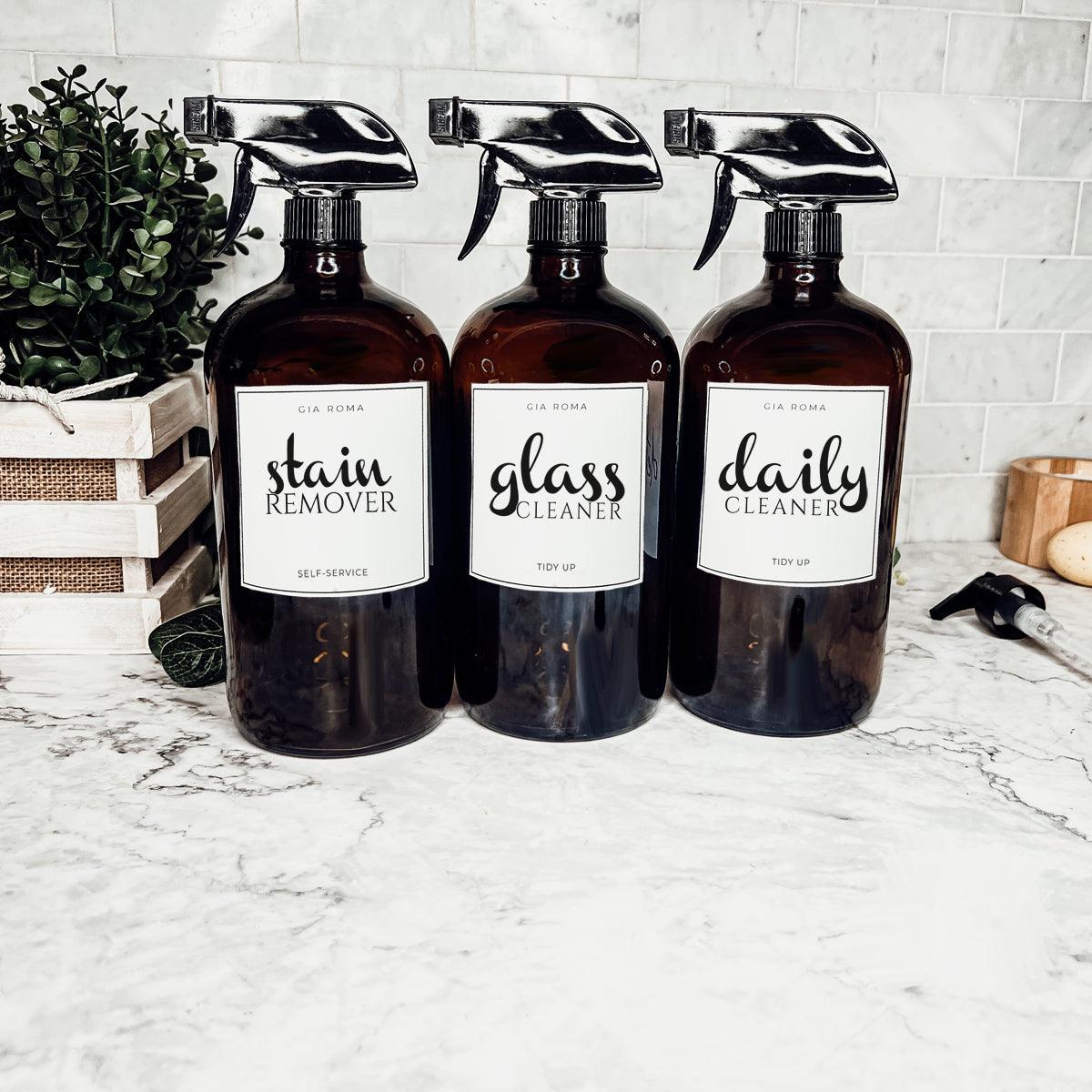 32oz Glass Bottles with Customized Labels - Amber