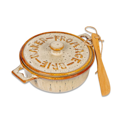 Ceramic Brie Baker with Bamboo Spreader