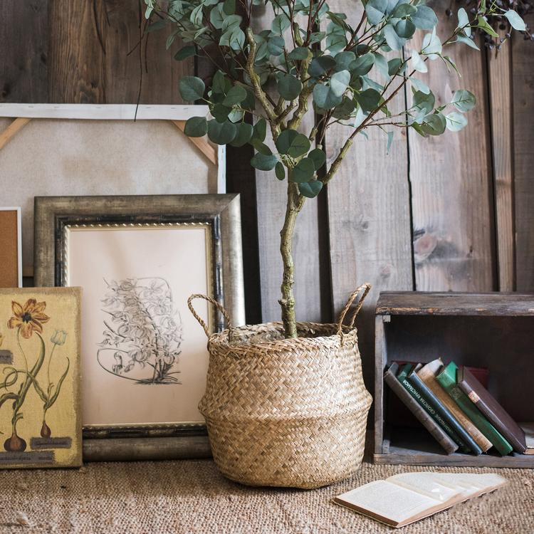 Straw Pop Up Belly Baskets in Natural, Blue, or White