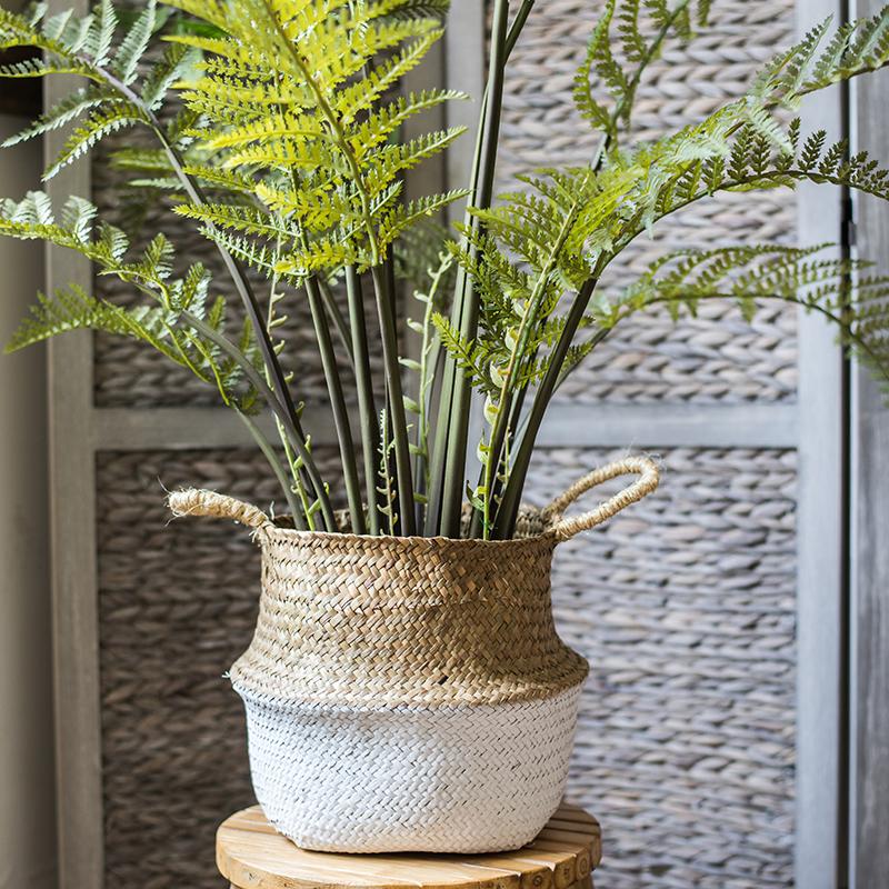 Straw Pop Up Belly Baskets in Natural, Blue, or White