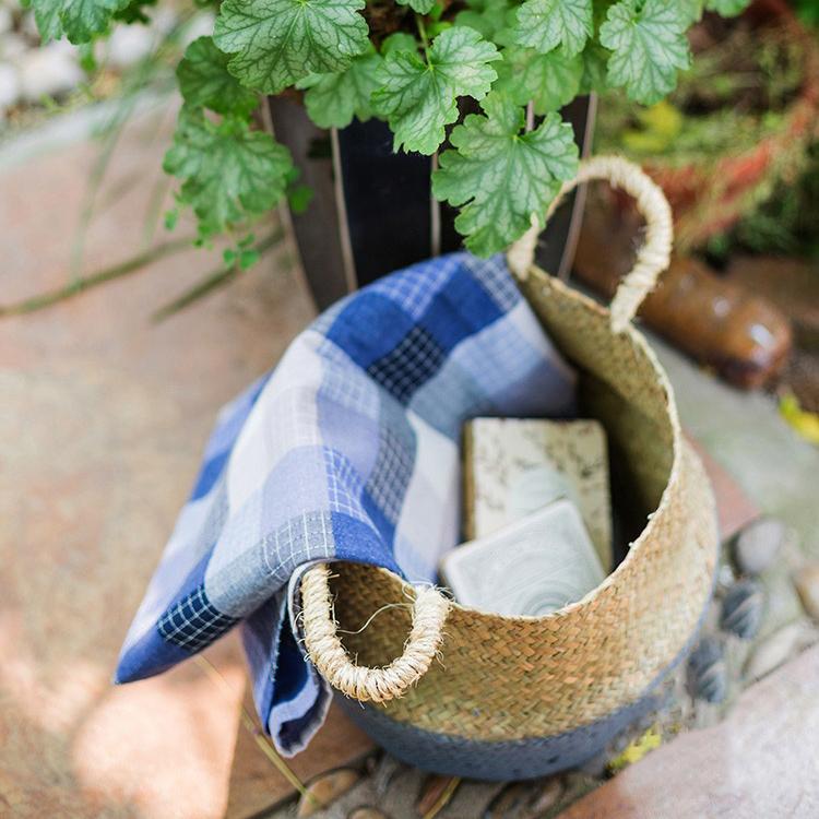 Straw Pop Up Belly Baskets in Natural, Blue, or White