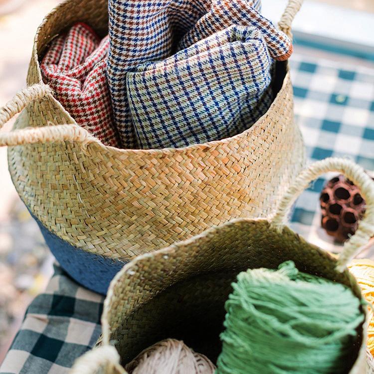 Straw Pop Up Belly Baskets in Natural, Blue, or White