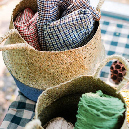 Straw Pop Up Belly Baskets in Natural, Blue, or White
