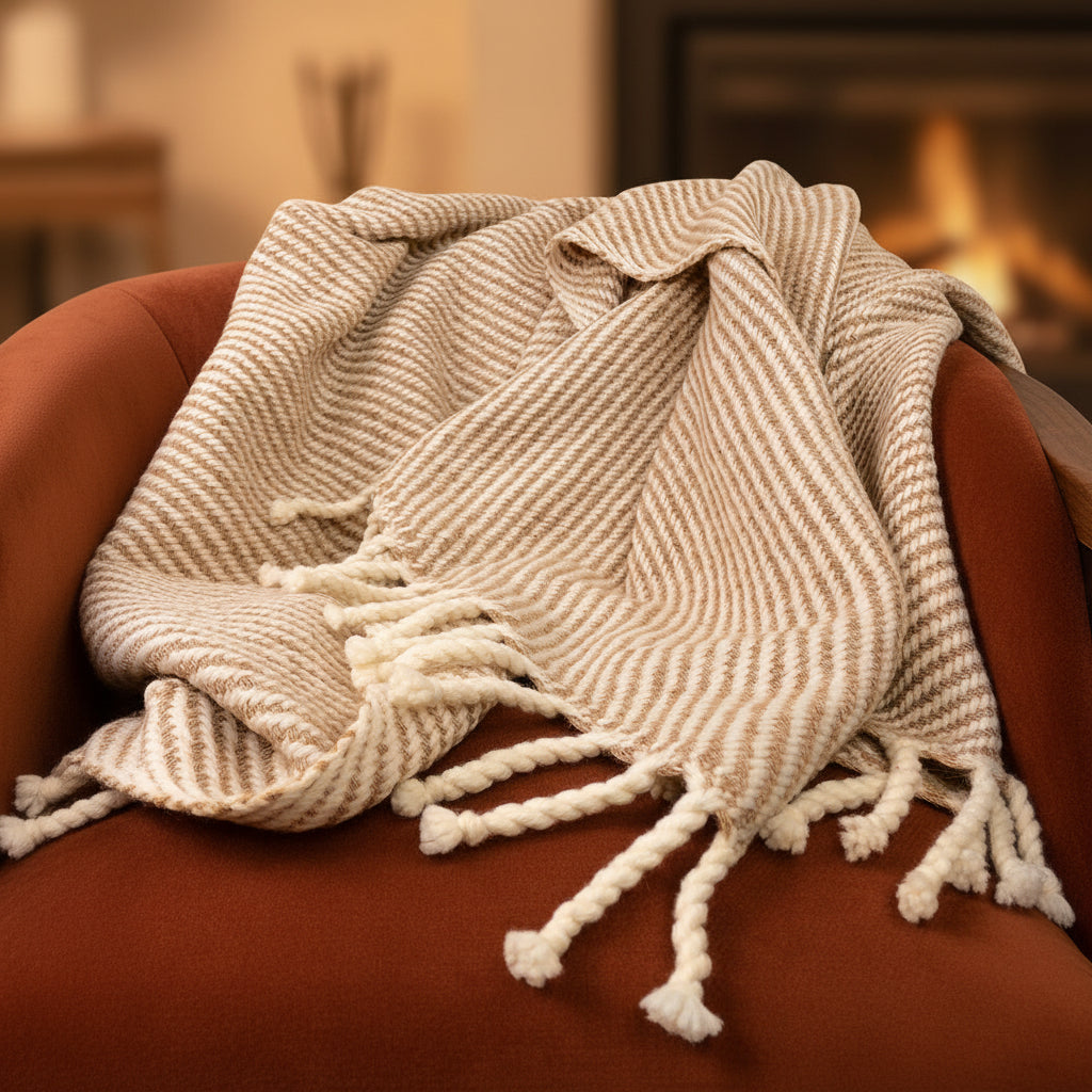 Chunky Camel Stripe Alpaca Throw