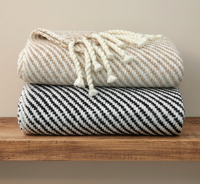 Chunky Black Stripe Alpaca Throw