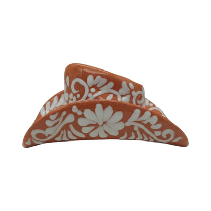 Talavera Sombrero Planter | Brown &amp; White Floral Design