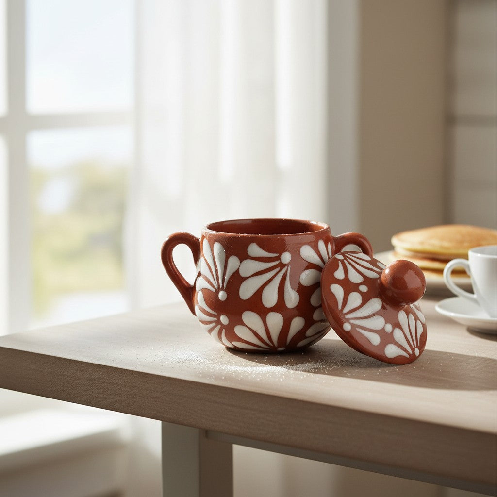 Talavera Sugar Jar | Brown &amp; White Floral