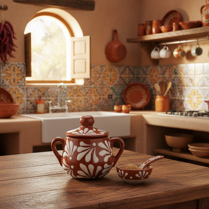 Talavera Sugar Jar | Brown &amp; White Floral
