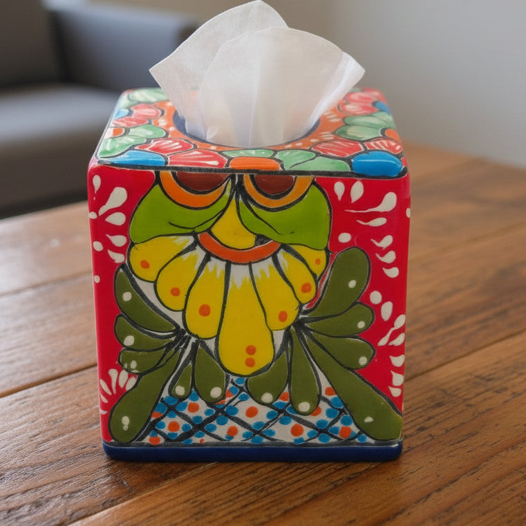 Talavera Tissue Holder | Multicolor Hand-Painted Accent