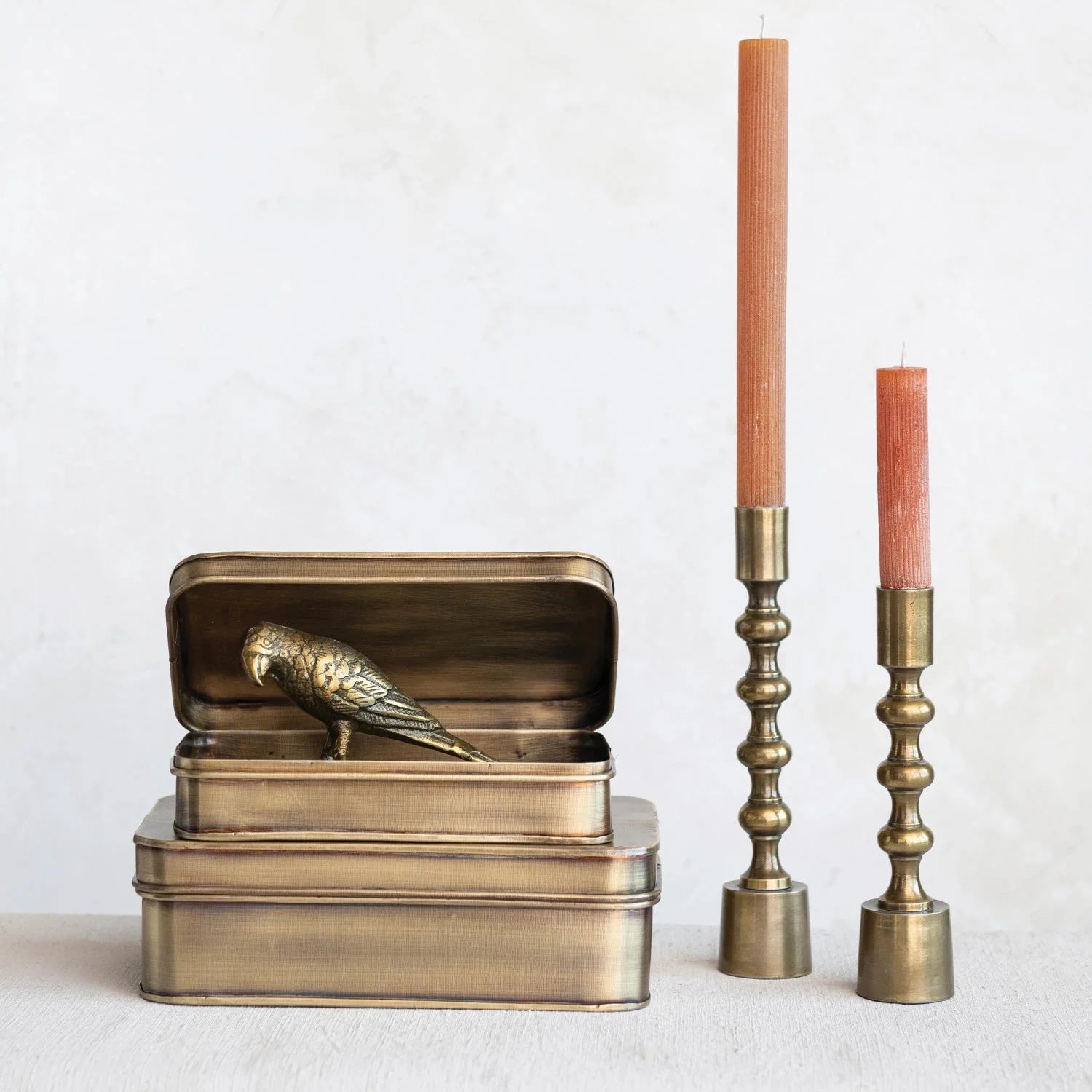 Taper Candle Holders, Antique Gold Finish - Set of 2