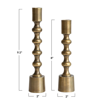 Taper Candle Holders, Antique Gold Finish - Set of 2