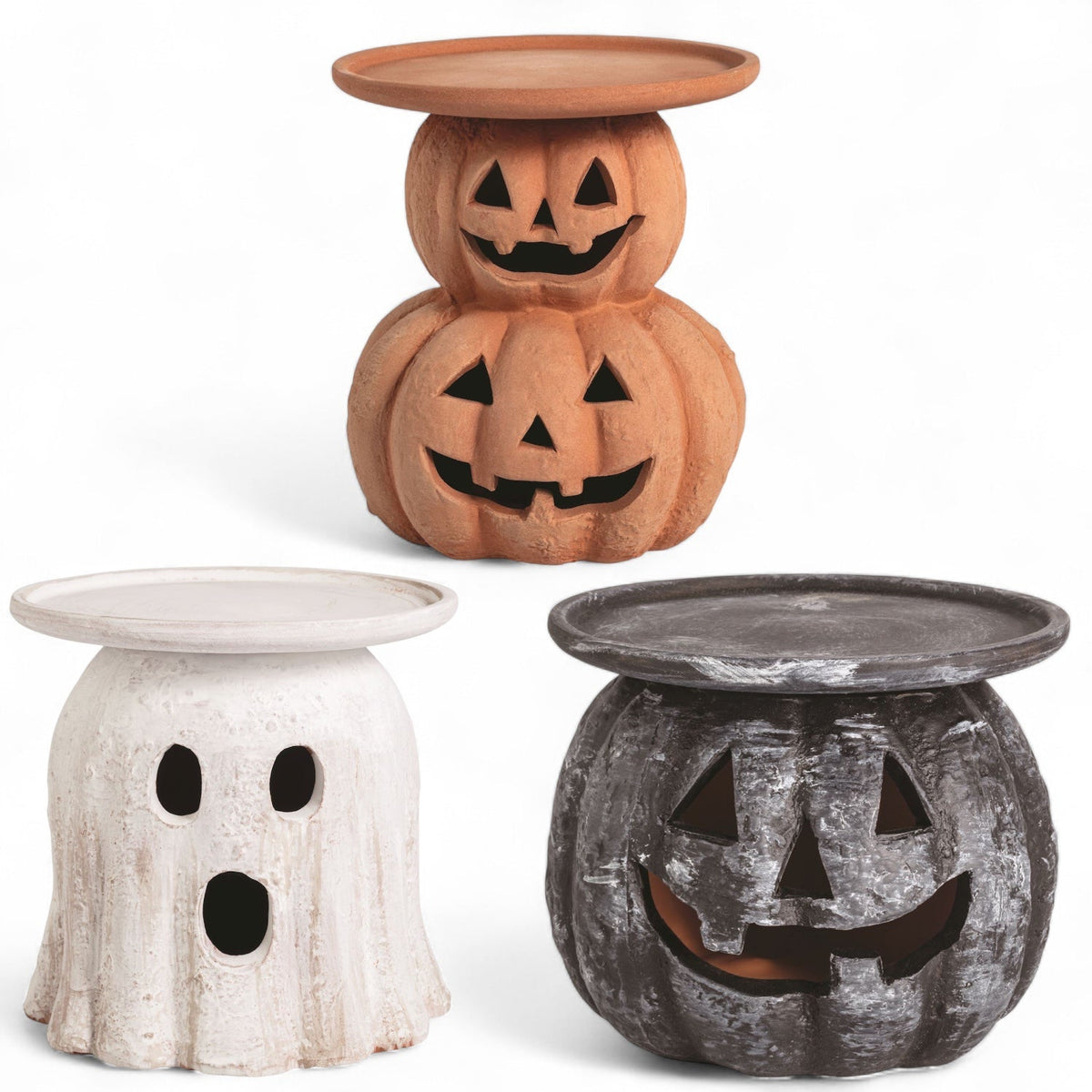Terracotta Halloween Pillar Candle Holders