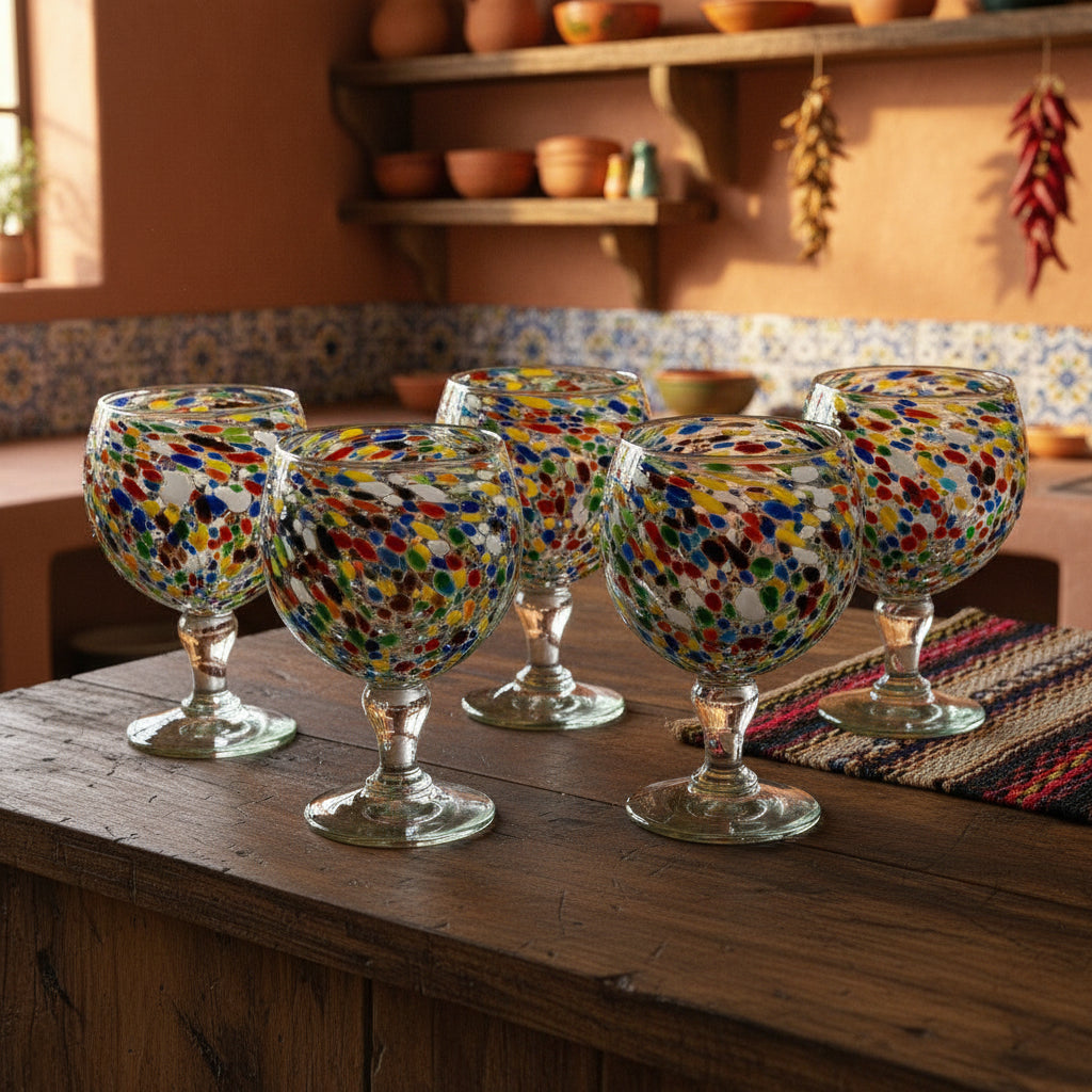 Handblown Mexican Shrimp Cocktail Glass | Confetti Pebble Fishbowl