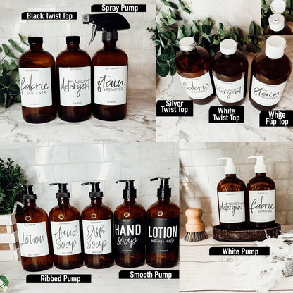 16oz Soap Bottles- Glass Amber|White Label