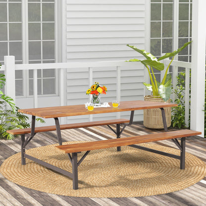 6-Person Outdoor Picnic Table and Bench Set with 2 Inch Umbrella Hole