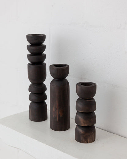 Abstract Wooden Tealight Totem Candle Holders