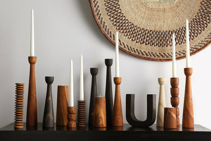 Tapered Candlestick Holders - Cognac, Espresso, Natural