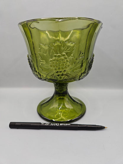 Vintage Colony Glass Grape Panel Footed Vase in Harvest Green