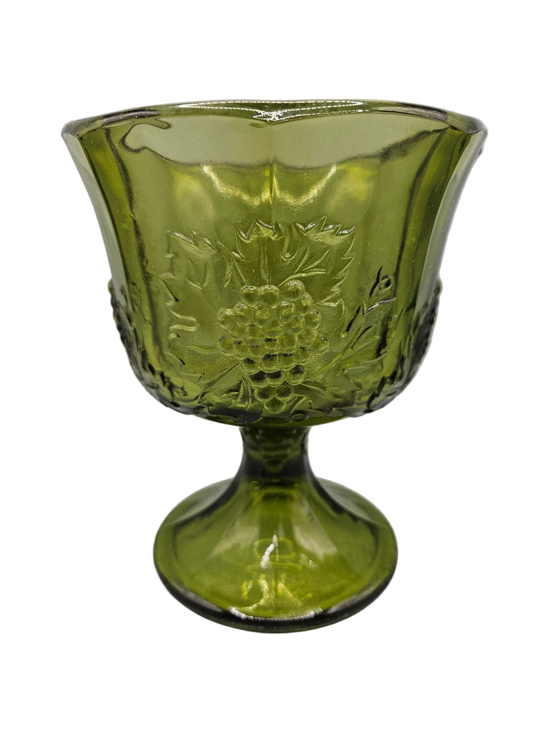 Vintage Colony Glass Grape Panel Footed Vase in Harvest Green