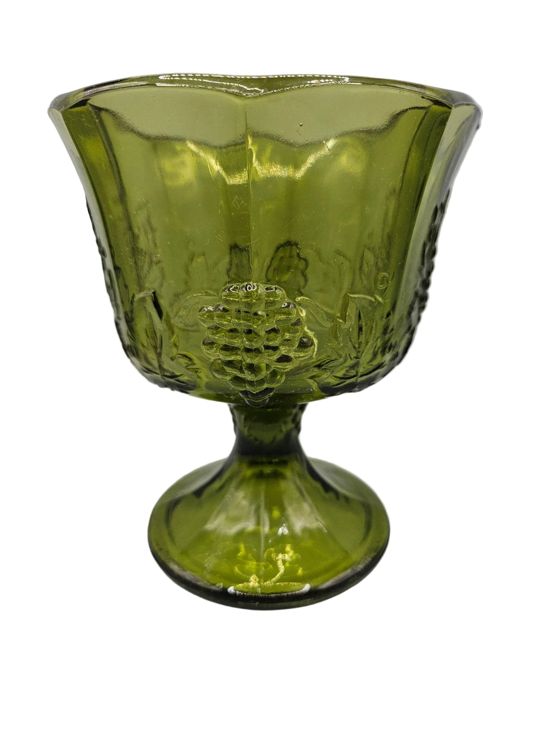 Vintage Colony Glass Grape Panel Footed Vase in Harvest Green