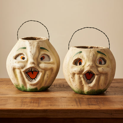 Vintage White Resin Mache Jack-O-Lantern Choir Boy Candy Buckets