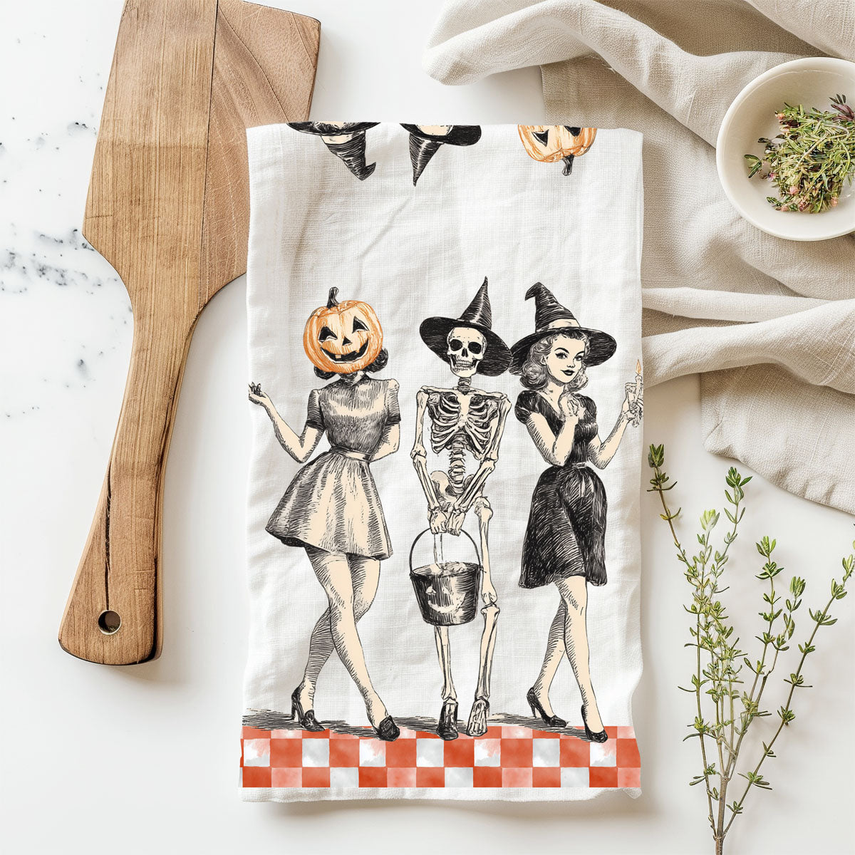 Vintage Trio Halloween Kitchen Towel