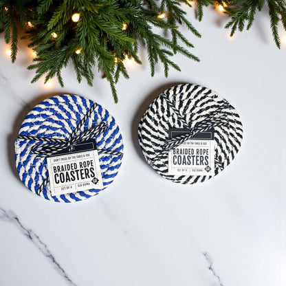 Blue and White Braided Coasters - Set of 4