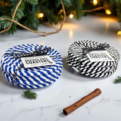 Blue and White Braided Coasters - Set of 4