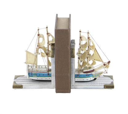 White Wood Sail Boat Bookends