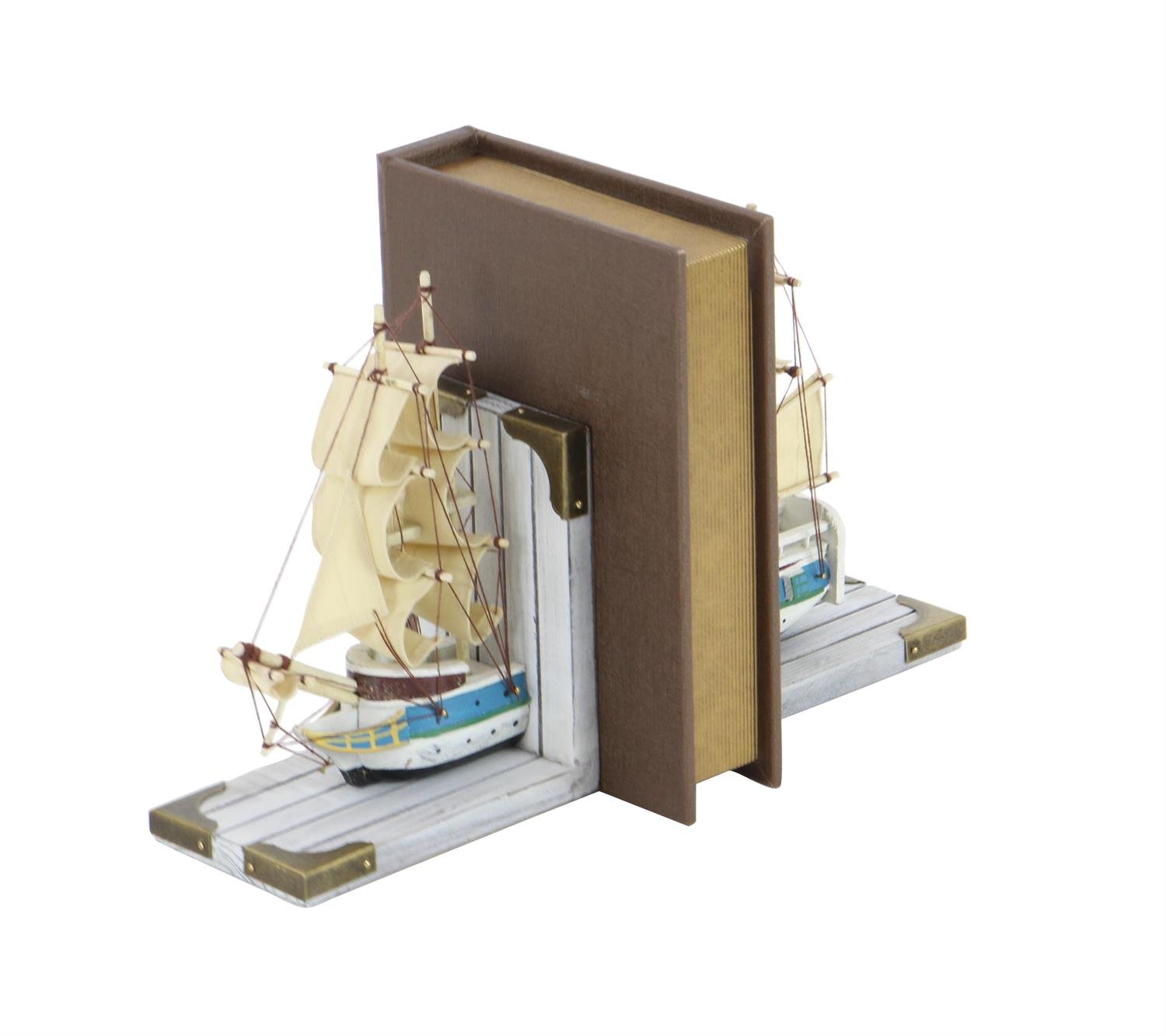 White Wood Sail Boat Bookends