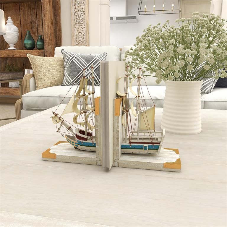 White Wood Sail Boat Bookends