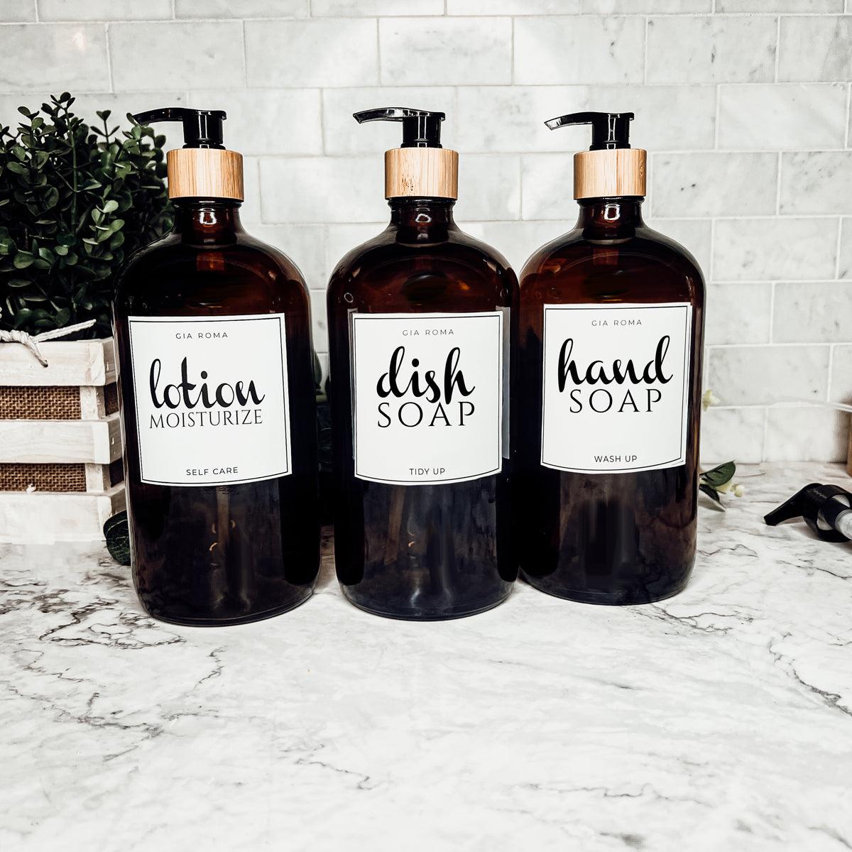 32oz Glass Bottles with Customized Labels - Amber