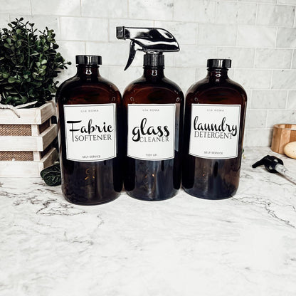 32oz Glass Bottles with Customized Labels - Amber